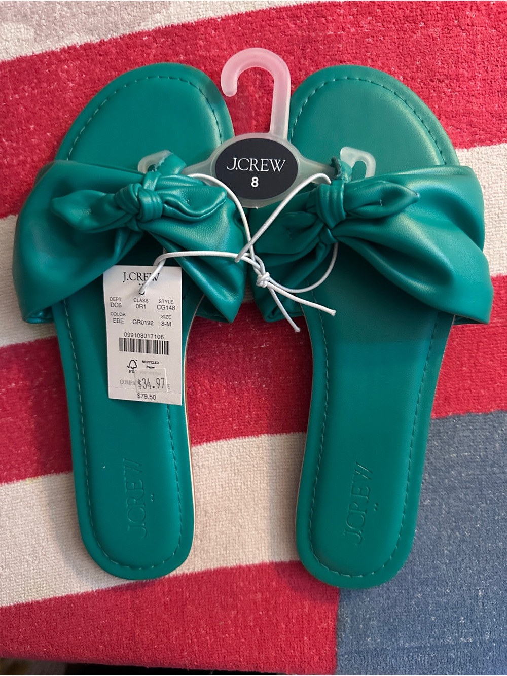 J. Crew Factory Teal Bow Slide Sandals - Women's size 8 NWT